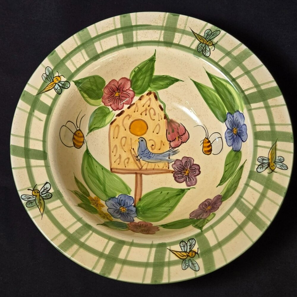 Los Angeles Pottery Laurie Gates Cereal Soup Bowl Bird House Floral Bee Plaid